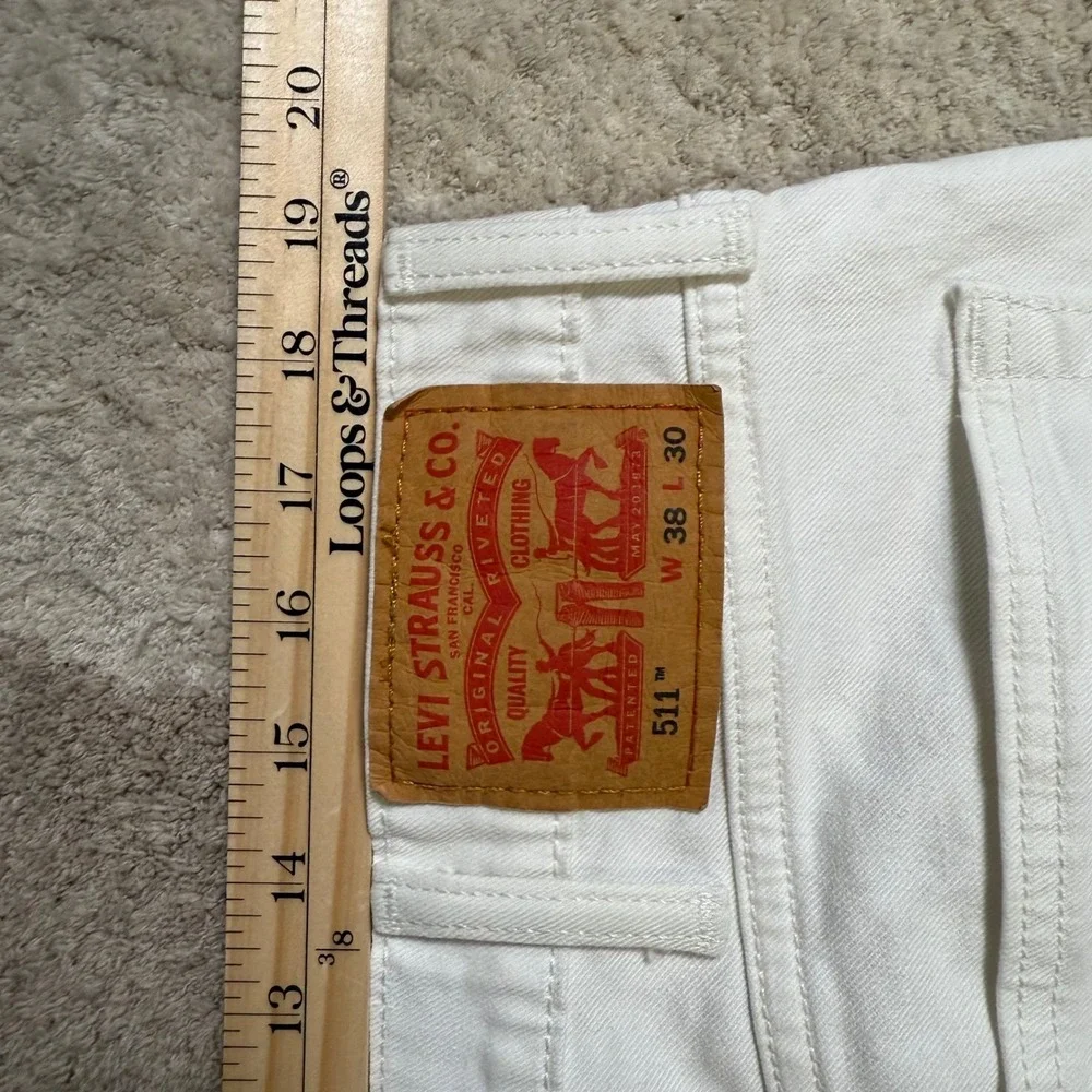 Levis 511 Slim Fit White Jeans Mens 38x30 Cotton Stretch Denim Pants
